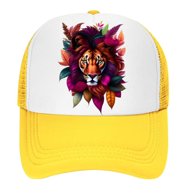 Lion Hat Animal Love Trucker Hat Adjustable Snapback Floral Lion Hat