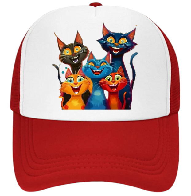 Cat Hat Adjustable Snapback Trucker Hat Smiling Cute Cat Family Cat Lovers Hat
