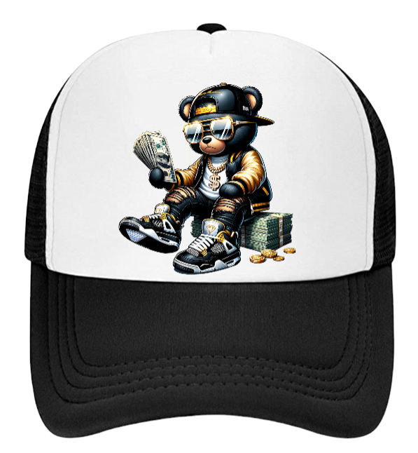 Dollars Hat Adjustable Snapback Trucker Hat Gangster Bear Counting Money Dollars