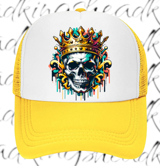 King Hat Adjustable Snapback Trucker Hat Skull Wearing Crown Hat Kingdom Hat