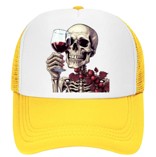 Gothic Skull Hat Adjustable Snapback Trucker Hat Skull Drinking Wine Skull Hat