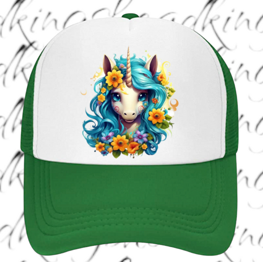 Anime Unicorn Hat Adjustable Snapback Trucker Hat Cute Baby Unicorn Floral Hat