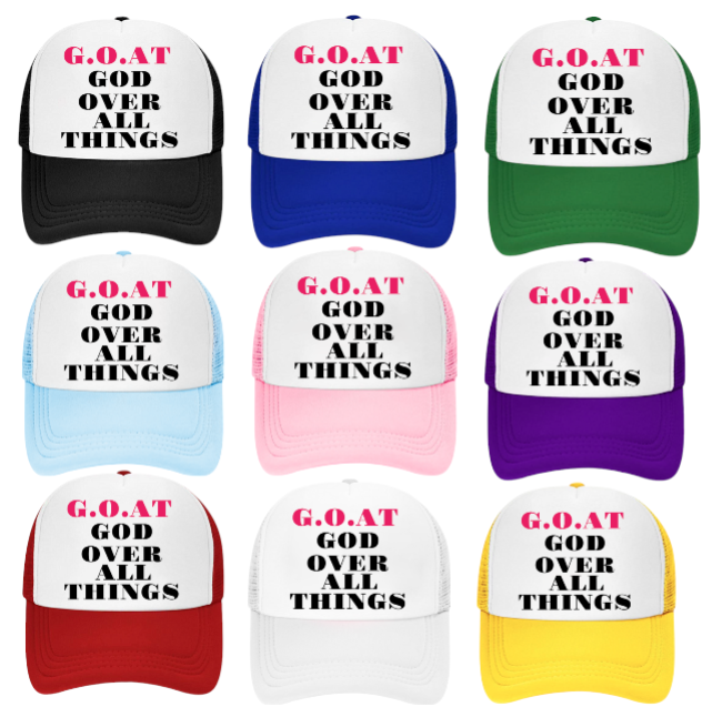 G.O.A.T Hat Adjustable Snapback Trucker Hat God Over All Things Church Faith Hat