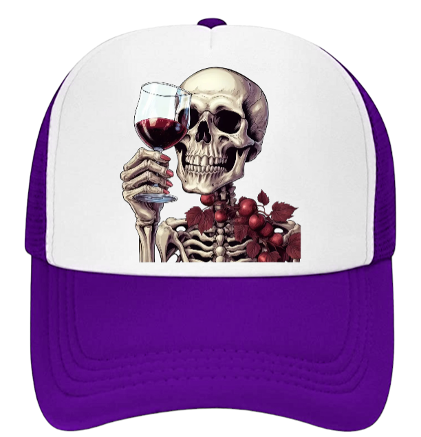 Gothic Skull Hat Adjustable Snapback Trucker Hat Skull Drinking Wine Skull Hat