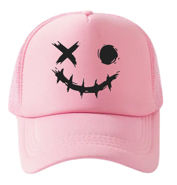 Discontinued X Hat Adjustable Snapback Trucker Hat Wink Smiley Face Skeleton Hat