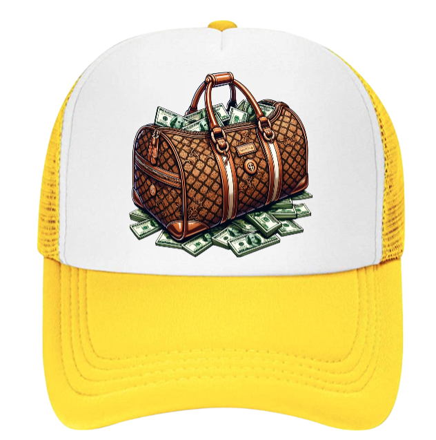 Dollars Hat Adjustable Snapback Trucker Hat Hustle Grind Riches Money Bags Hat