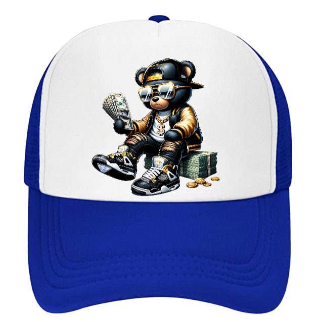 Dollars Hat Adjustable Snapback Trucker Hat Gangster Bear Counting Money Dollars