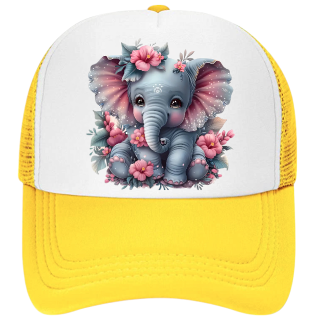Anime Elephant Adjustable Snapback Trucker Hat Cute Elephant Colorful Funny Hat