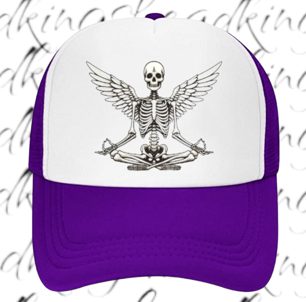 Funny Hat Adjustable Snapback Trucker Hat Yoga Meditation Gym Workout Hat Skull