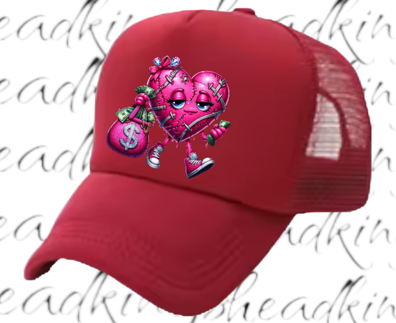 Dollars Hat Adjustable Snapback Trucker Hat Wounded Heart Holding Money Dollars