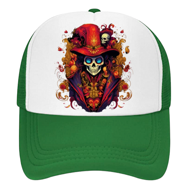 Skull Baseball Hat Colorful Dressed Trucker Hat Adjustable Snapback Unisex Hat