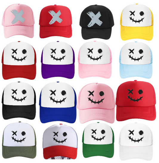Discontinued X Hat Adjustable Snapback Trucker Hat Wink Smiley Face Skeleton Hat
