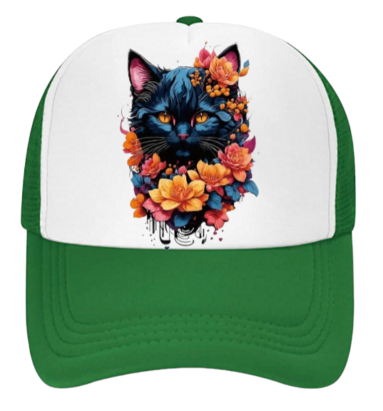 Cat Hat Adjustable Snapback Trucker Hat Floral Black Cat Animal Lovers Gift