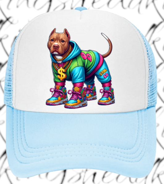 Dog Hat Adjustable Snapback Trucker Hat Gangster Dog Sneakers Dog Bulldog