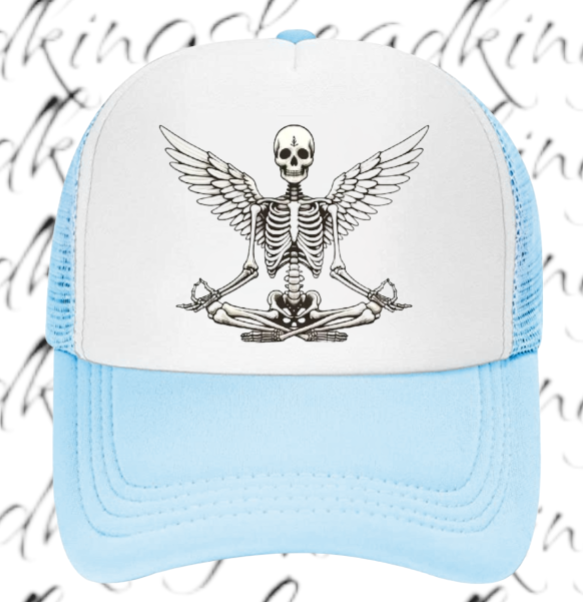 Funny Hat Adjustable Snapback Trucker Hat Yoga Meditation Gym Workout Hat Skull