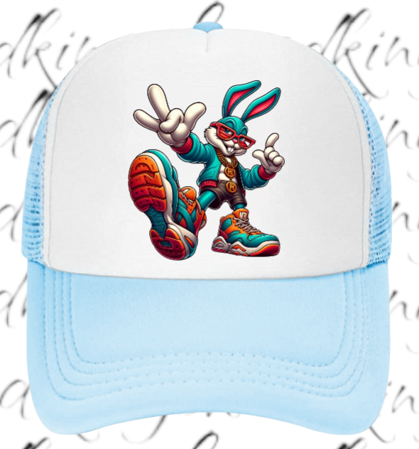 Gangster Bunny Hat Adjustable Snapback Trucker Hat Bunny Wearing Sneaker Shoes