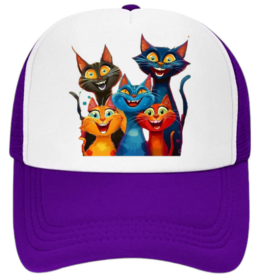 Cat Hat Adjustable Snapback Trucker Hat Smiling Cute Cat Family Cat Lovers Hat