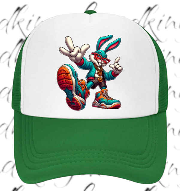 Gangster Bunny Hat Adjustable Snapback Trucker Hat Bunny Wearing Sneaker Shoes
