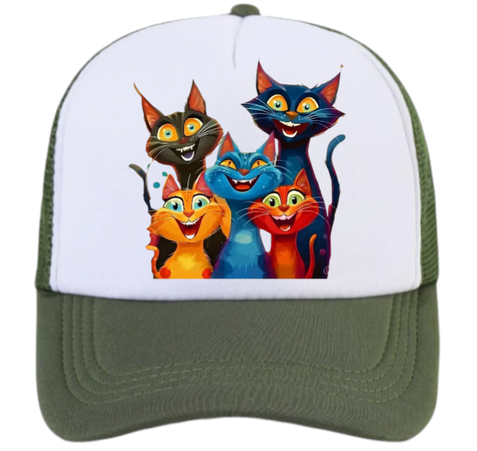 Cat Hat Adjustable Snapback Trucker Hat Smiling Cute Cat Family Cat Lovers Hat