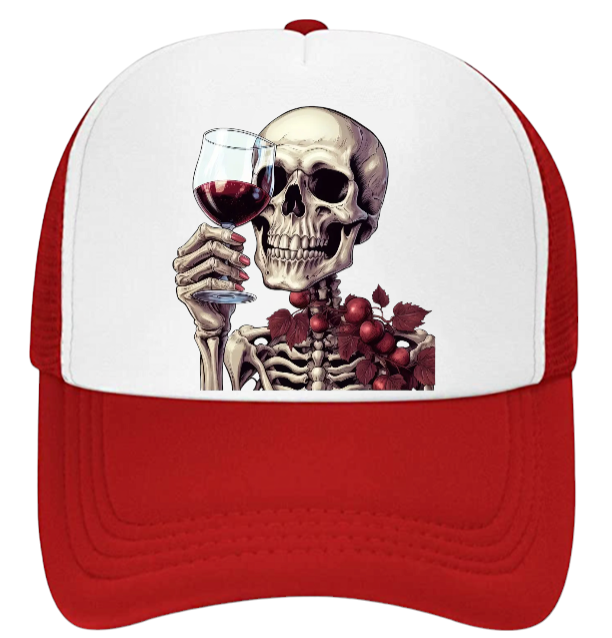 Gothic Skull Hat Adjustable Snapback Trucker Hat Skull Drinking Wine Skull Hat