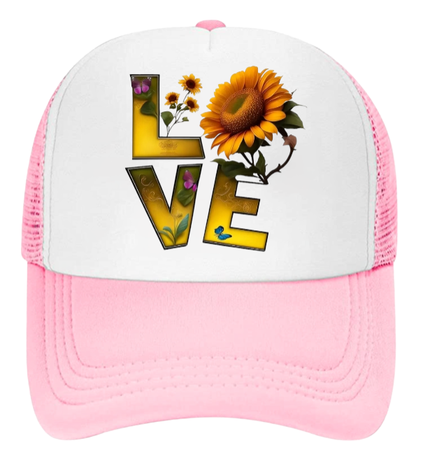 Love Baseball Hat Sunflower Trucker Hat Adjustable Snapback Hat Unisex Hat