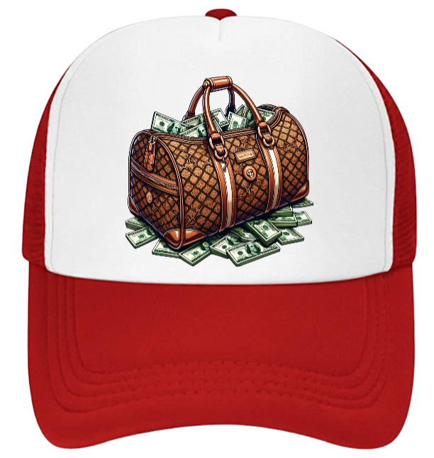 Dollars Hat Adjustable Snapback Trucker Hat Hustle Grind Riches Money Bags Hat