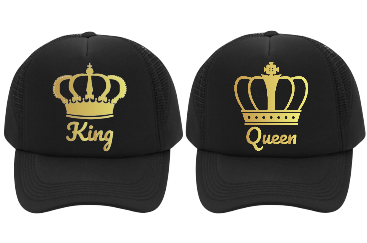King Hat Queen Hat Adjustable Trucker Hat Couples Hat Crown Wedding Gift Love