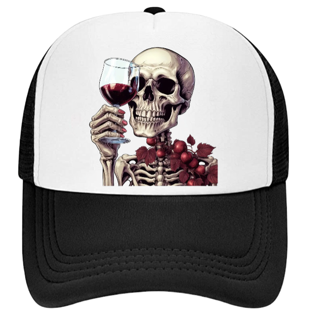 Gothic Skull Hat Adjustable Snapback Trucker Hat Skull Drinking Wine Skull Hat