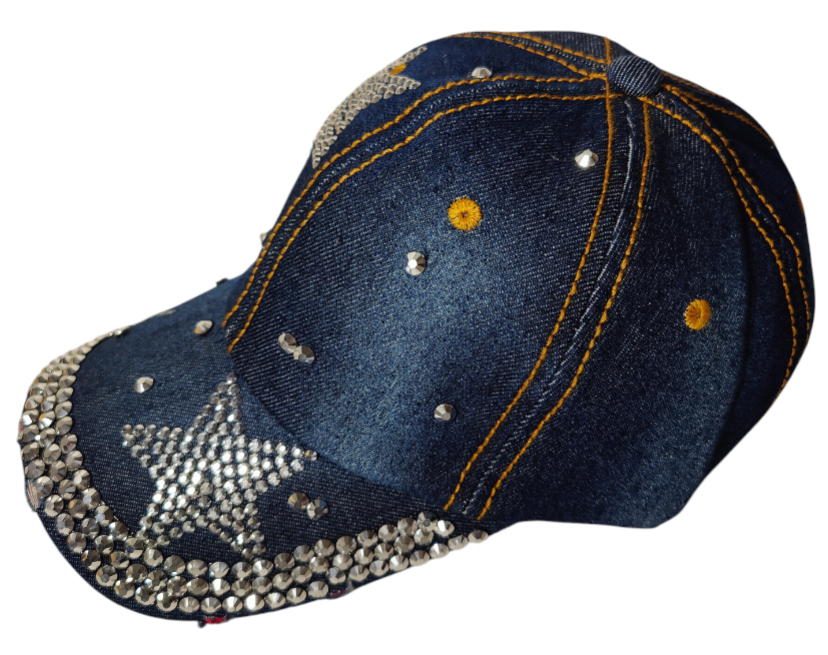 Star Hat Embroidered Adjustable Baseball Hat Crystals Star Denim Jeans Style Hat