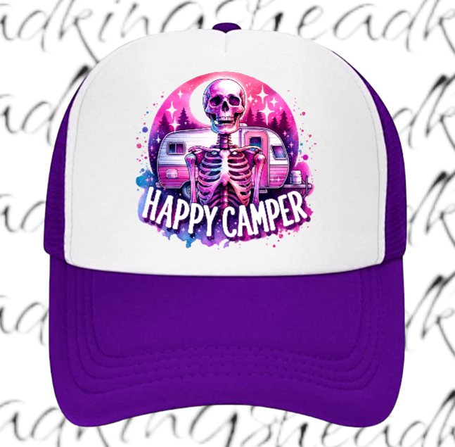 Camping Hat Adjustable Snapback Trucker Hat Happy Camper Outdoors Summer Hat