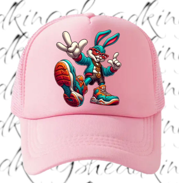 Gangster Bunny Hat Adjustable Snapback Trucker Hat Bunny Wearing Sneaker Shoes