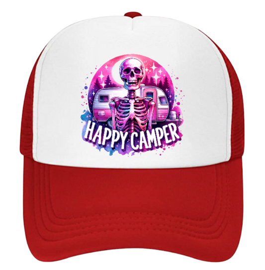 Camping Hat Adjustable Snapback Trucker Hat Happy Camper Outdoors Summer Hat