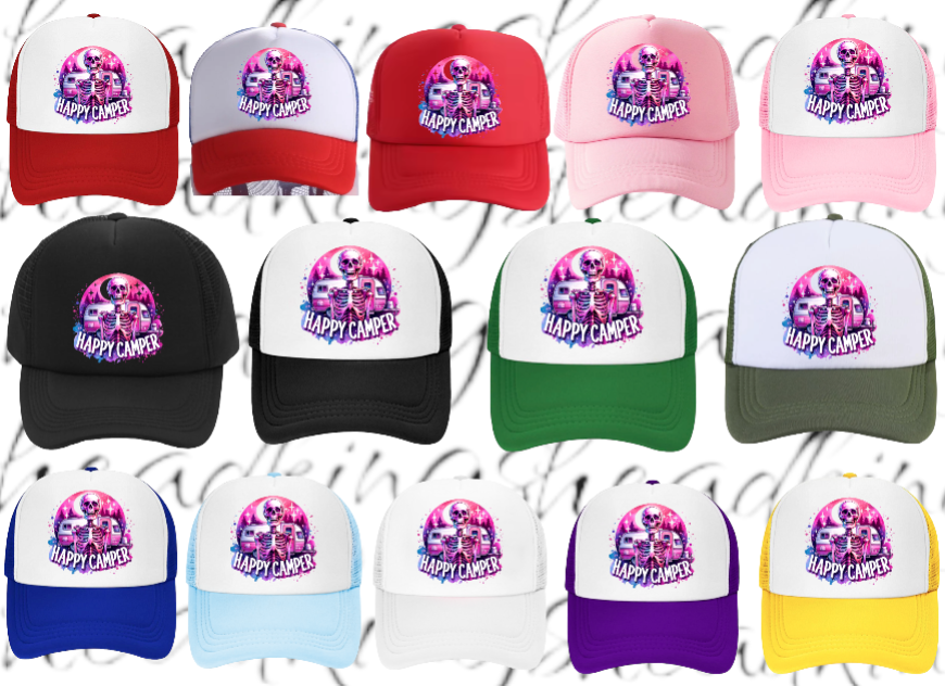 Camping Hat Adjustable Snapback Trucker Hat Happy Camper Outdoors Summer Hat