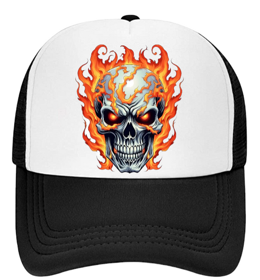 Burning Skull Hat Adjustable Snapback Trucker Hat Burning Skull Fire Skull Hat