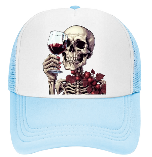 Gothic Skull Hat Adjustable Snapback Trucker Hat Skull Drinking Wine Skull Hat