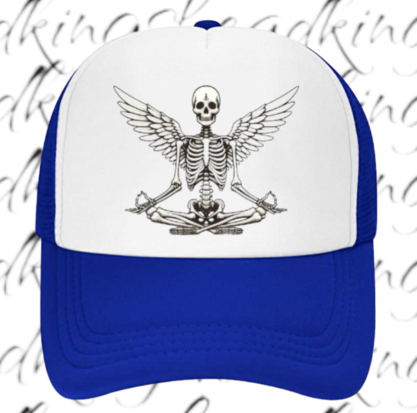 Funny Hat Adjustable Snapback Trucker Hat Yoga Meditation Gym Workout Hat Skull