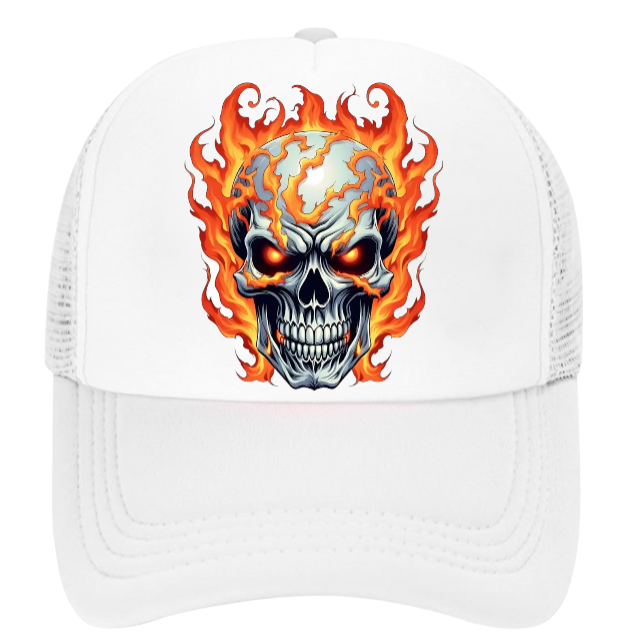 Burning Skull Hat Adjustable Snapback Trucker Hat Burning Skull Fire Skull Hat