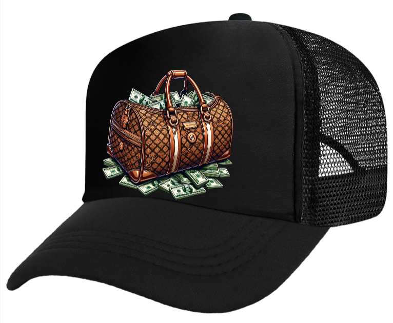 Dollars Hat Adjustable Snapback Trucker Hat Hustle Grind Riches Money Bags Hat