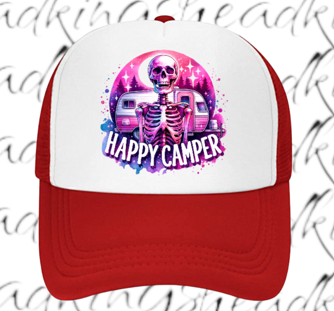 Camping Hat Adjustable Snapback Trucker Hat Happy Camper Outdoors Summer Hat