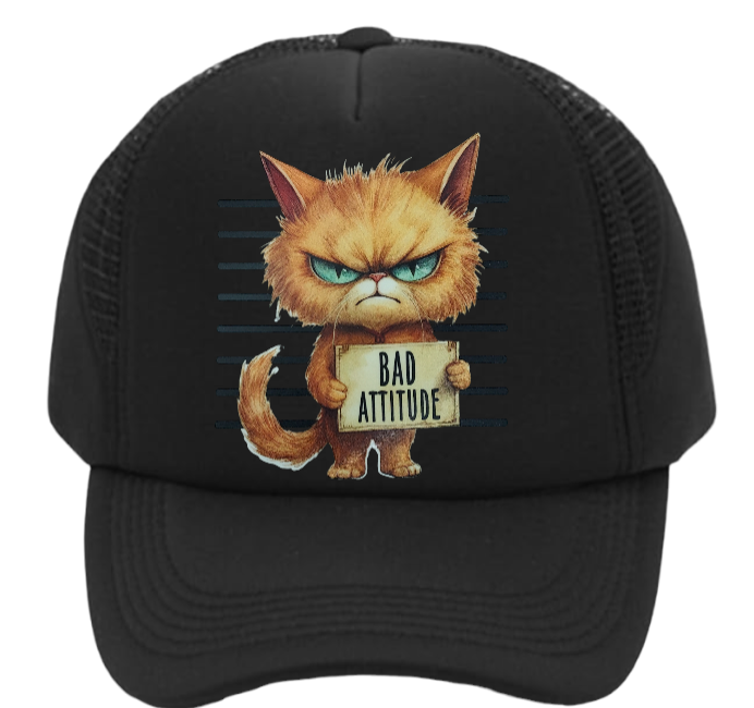 Cat Hat Adjustable Snapback Trucker Hat Bad Attitude Moody Angry Naughty Cat