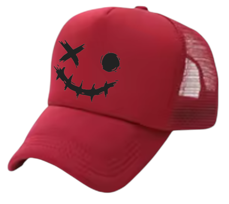 Discontinued X Hat Adjustable Snapback Trucker Hat Wink Smiley Face Skeleton Hat