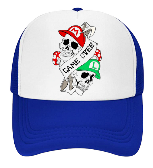 Super Mario Hat Game Over Skull Hat Baseball Hat Trucker Hat Mario Luigi Skull