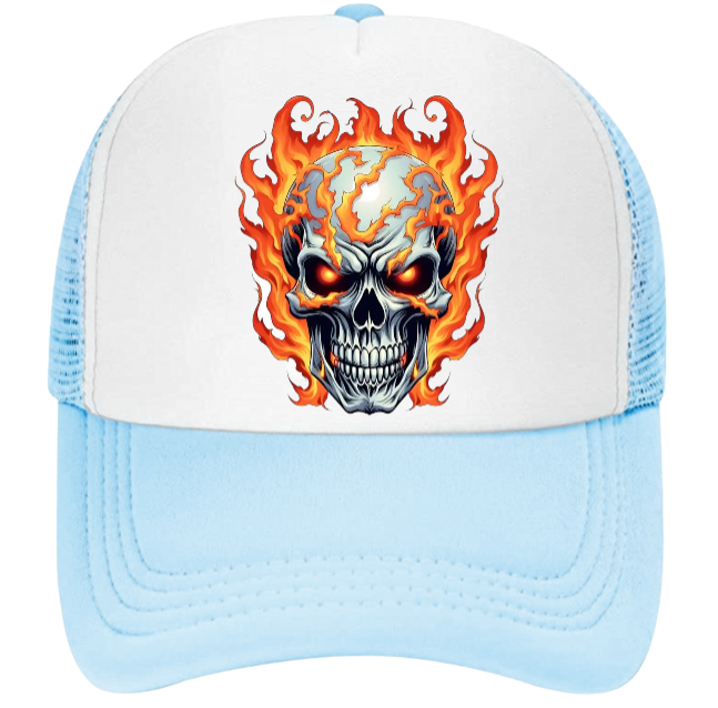 Burning Skull Hat Adjustable Snapback Trucker Hat Burning Skull Fire Skull Hat