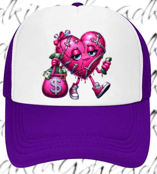 Dollars Hat Adjustable Snapback Trucker Hat Wounded Heart Holding Money Dollars