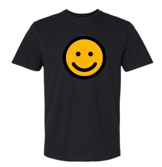 Smiley Face T-shirt 100% Cotton Happy Face T-shirt Short Sleeve Black