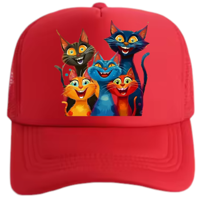 Cat Hat Adjustable Snapback Trucker Hat Smiling Cute Cat Family Cat Lovers Hat