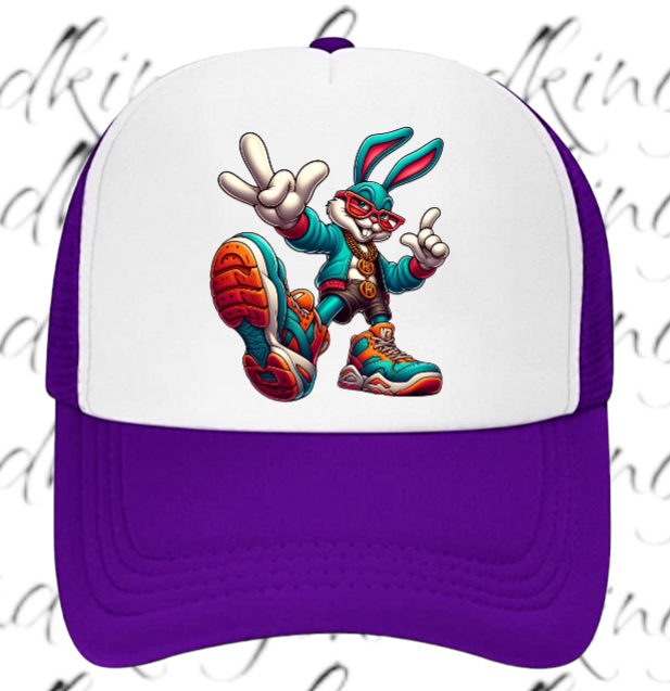 Gangster Bunny Hat Adjustable Snapback Trucker Hat Bunny Wearing Sneaker Shoes