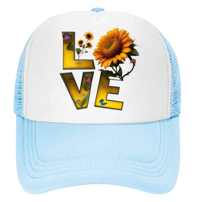 Love Baseball Hat Sunflower Trucker Hat Adjustable Snapback Hat Unisex Hat