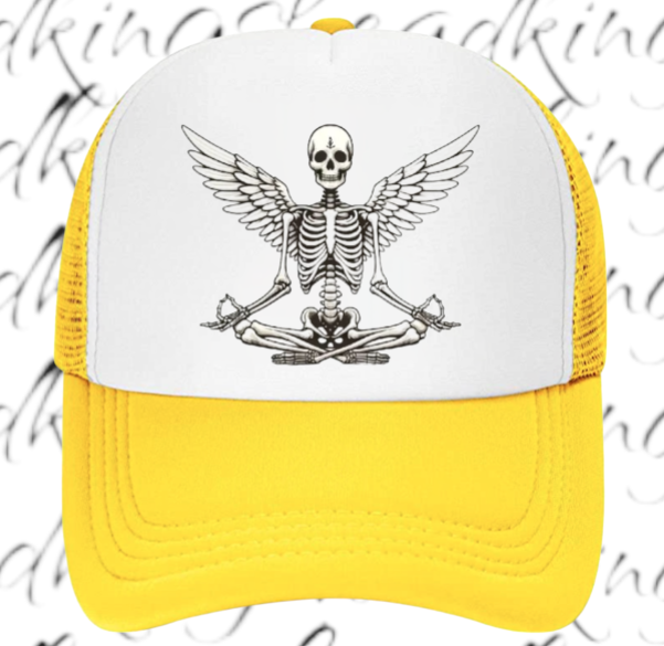Funny Hat Adjustable Snapback Trucker Hat Yoga Meditation Gym Workout Hat Skull