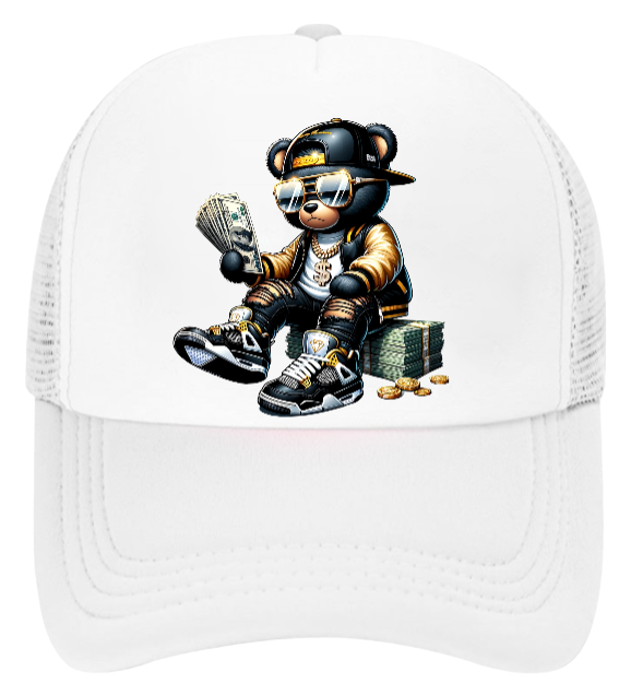 Dollars Hat Adjustable Snapback Trucker Hat Gangster Bear Counting Money Dollars